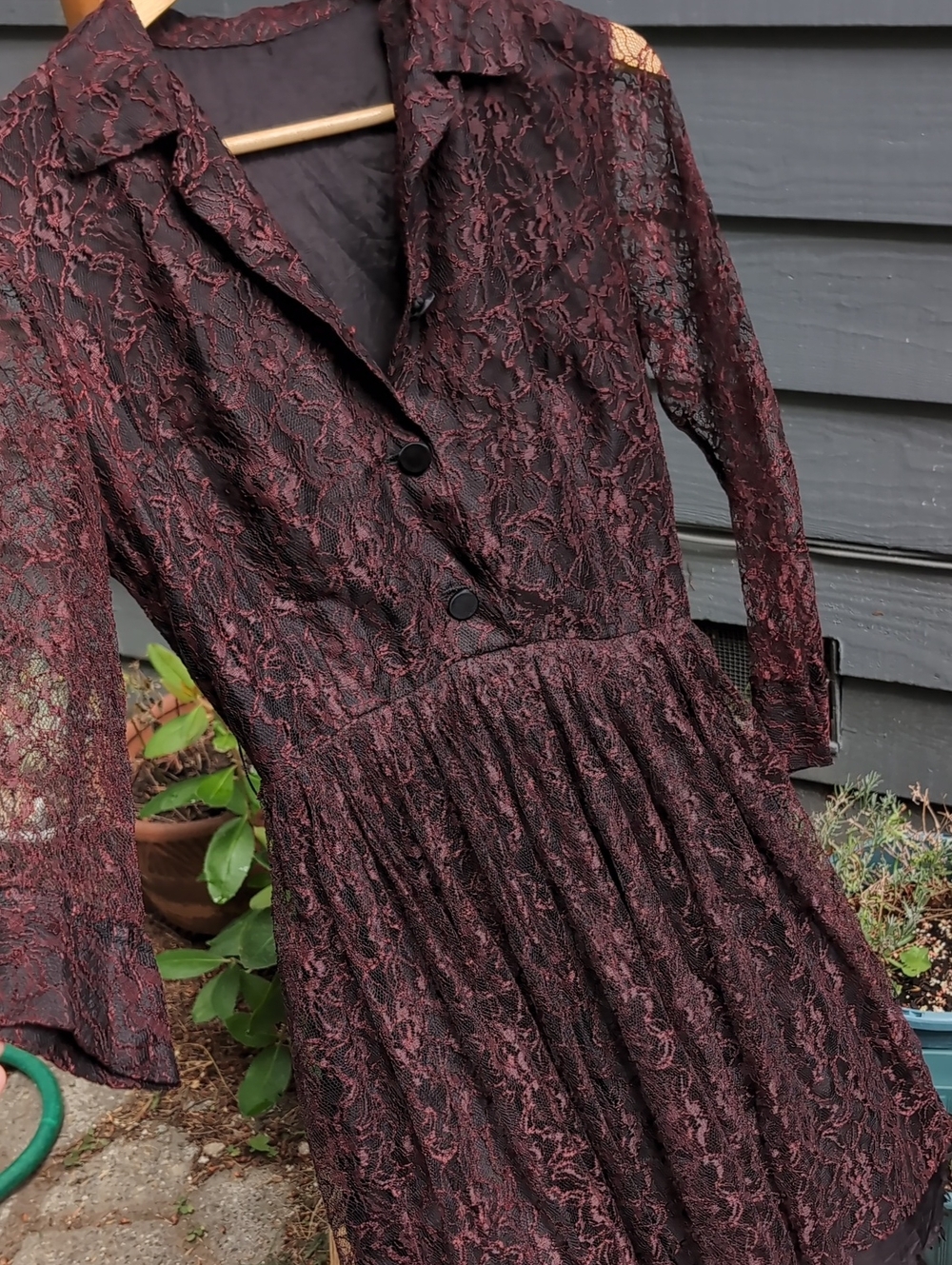 Vintage Handmade Brown Lace Sheer Spooky Witchy Brown Lace Dress by Vintage